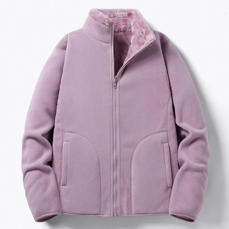 Women Padded Fleece Jacket with Teddy Lining, Stand-up Collar & Full-Length Zipper Mune Fashion