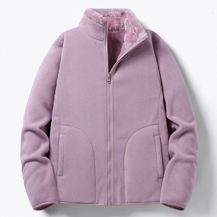 Women Padded Fleece Jacket with Teddy Lining, Stand-up Collar & Full-Length Zipper Mune Fashion
