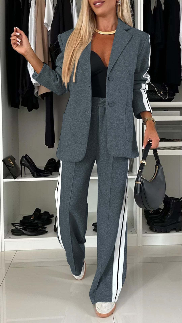 Women sporty-elegant jersey tailoring set with long blazer and wide track pant Mune Fashion