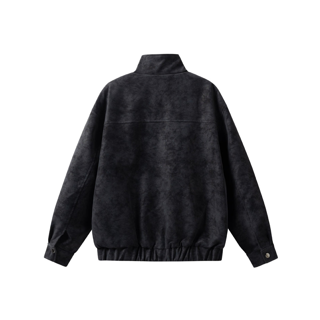 Women's short jacket in leather look with high stand-up collar, zip pockets and elastic hem Mune Fashion