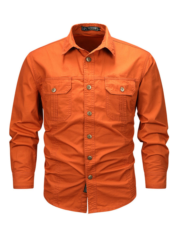 Men's long-sleeved cotton shirt with chest pockets and fitted cut Mune Fashion
