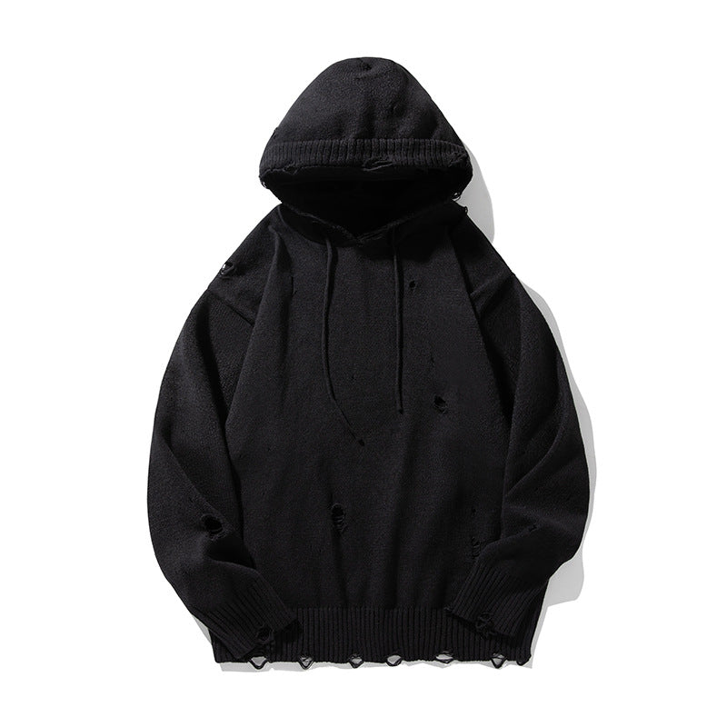 Unisex Oversize Knit Hoodie in Destroyed Look Mune Fashion