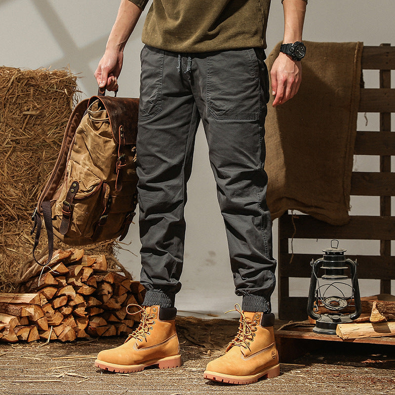 Men's Canvas Cargo Jogging Pants with Elastic Waistband and Cuffs Mune Fashion