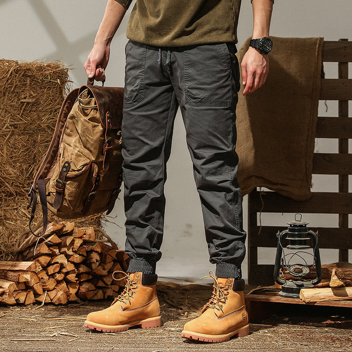 Men's Canvas Cargo Jogging Pants with Elastic Waistband and Cuffs Mune Fashion