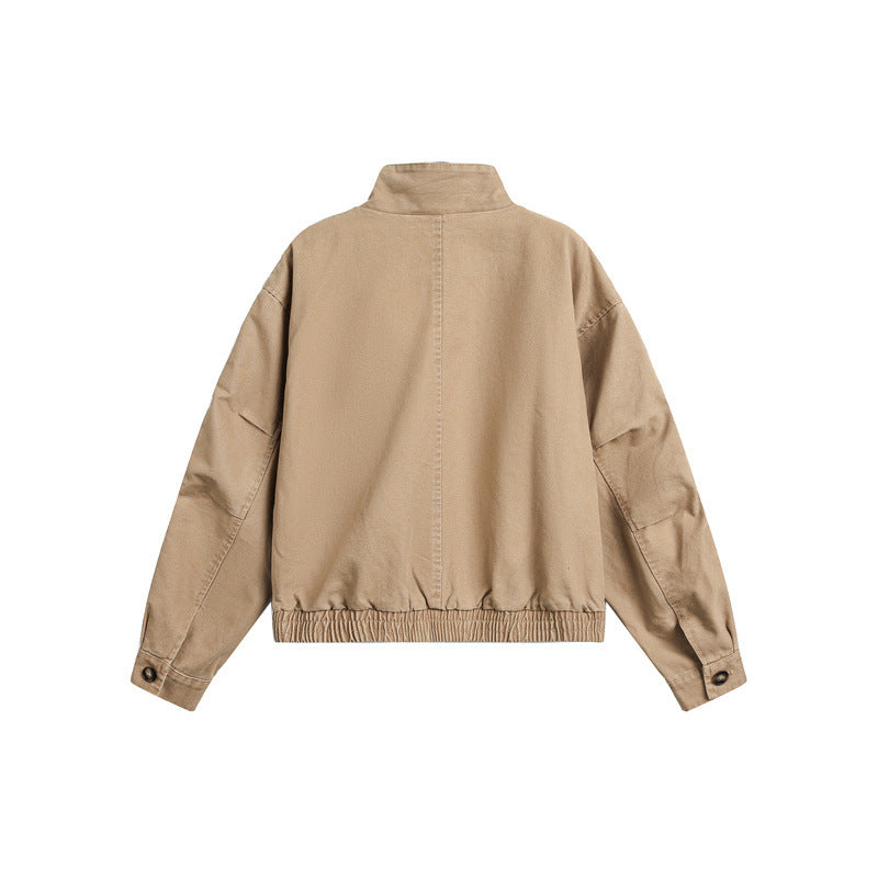 Unisex Short Cut Boxy Canvas Blouson Jacket with Funnel Collar, Patch Flap Pockets and Elastic Hem Mune Fashion