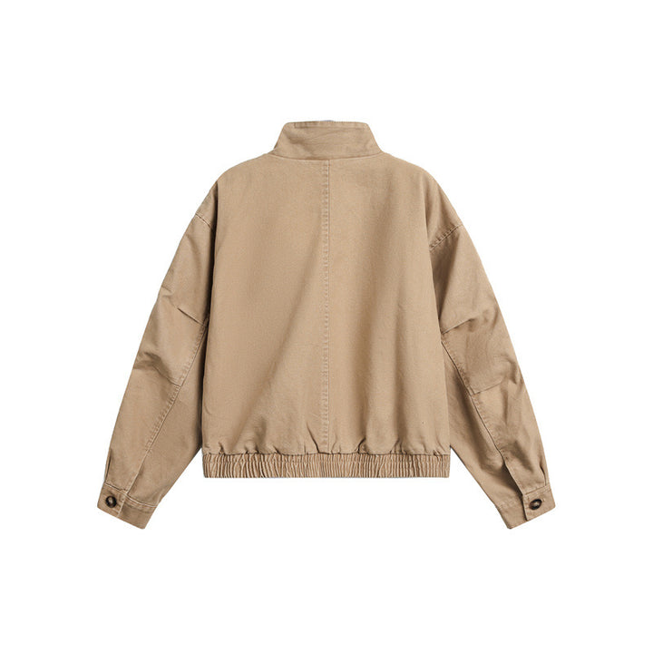 Unisex Short Cut Boxy Canvas Blouson Jacket with Funnel Collar, Patch Flap Pockets and Elastic Hem Mune Fashion