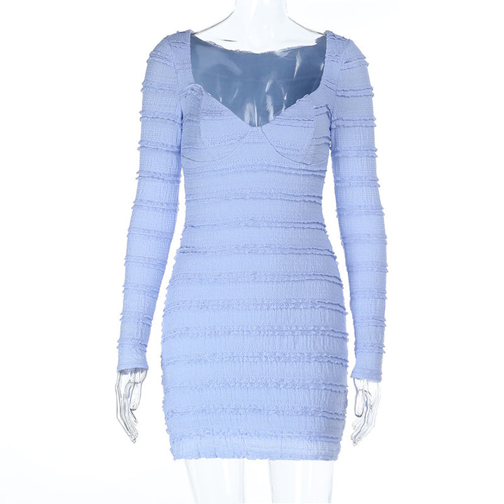 Women figure-hugging mini dress with structured stripes and heart neckline Mune Fashion