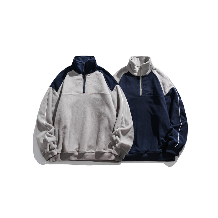 Unisex Fleece Half-Zip Pullover with High Collar, Raglan Sleeves and Contrast Panels Mune Fashion