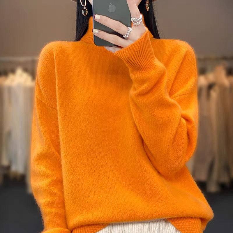 Women's Oversized Fine Knit Sweater with High Roll Neck and Side Slits Mune Fashion