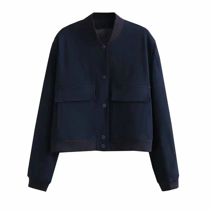 Women's short-cut utility bomber jacket with flap pockets and fine ribbed finishes Mune Fashion