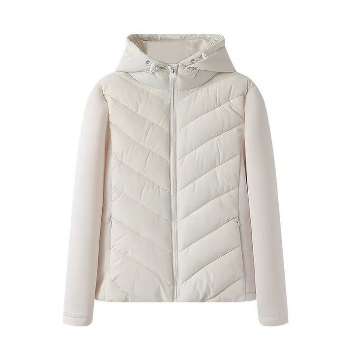 Women's hybrid quilted jacket with padding, hood, and elastic sleeve inserts Mune Fashion