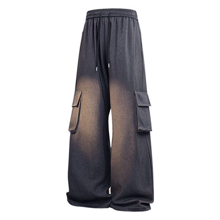 Women's Loose Denim Cargo Pants in Baggy Style with Elastic Waistband, Drawstring and Patch Flap Pockets Mune Fashion