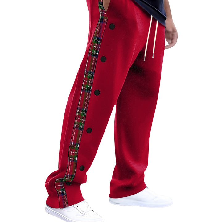 Men's loose jogging pants with side check stripe and snap button placket Mune Fashion