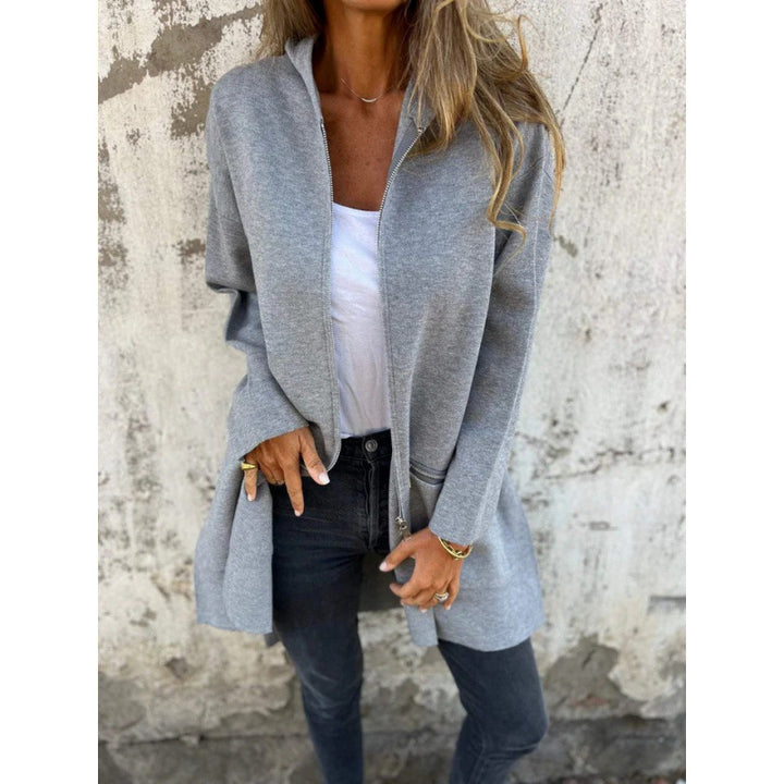 Women’s Hooded Long Cardigan with Full Zip and Decorative Pockets Mune Fashion