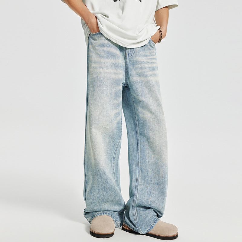 Men's Baggy Denim Palazzo Pants in Washed Light Look with Extra Wide Leg Mune Fashion