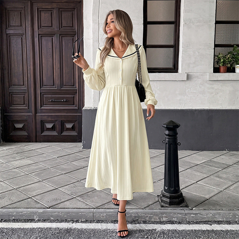 Women’s midi dress with sailor collar, gathered waist and button placket Mune Fashion