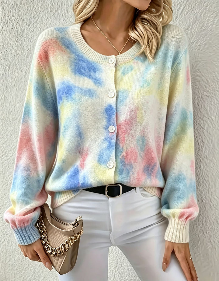 Women's Lightweight Jacquard Knit Cardigan with Leopard Print, Round Neck and Button Placket Mune Fashion