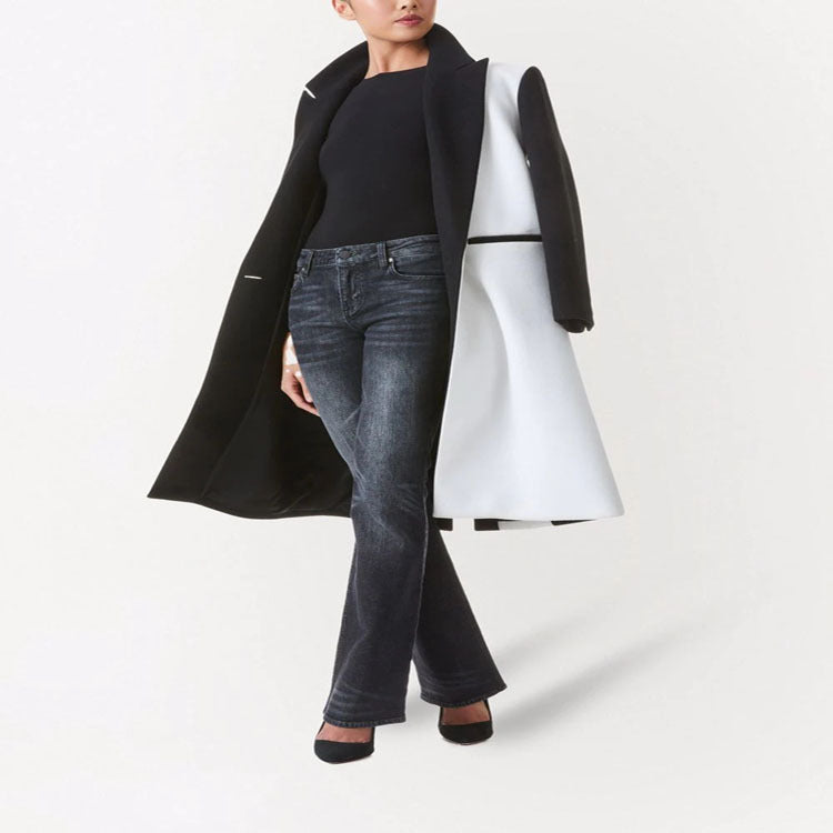 Women's Tailored Midi Long Coat in Clean Tailoring with Contrasted Lining and Shawl Collar Mune Fashion