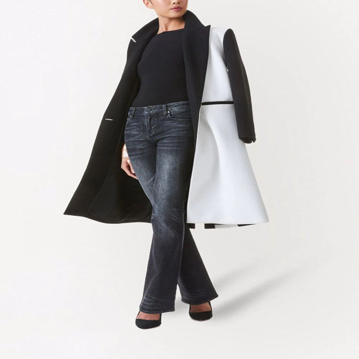 Women's Tailored Midi Long Coat in Clean Tailoring with Contrasted Lining and Shawl Collar Mune Fashion
