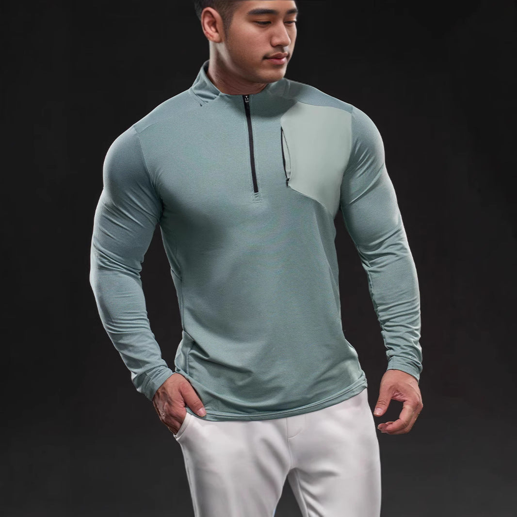 Men Breathable Functional Long Sleeve Shirt with Short Zip and Slim Fit Mune Fashion