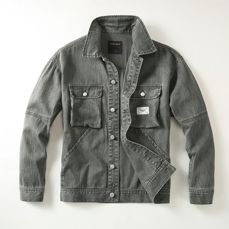 Men's utility denim jacket with oversized chest pockets and full button placket Mune Fashion
