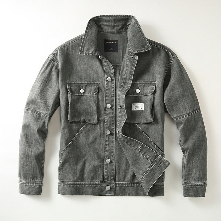 Men's utility denim jacket with oversized chest pockets and full button placket Mune Fashion