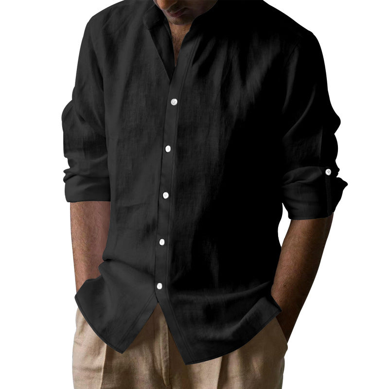 Men's casual linen shirt with Kent collar, continuous button placket, and roll-up sleeves Mune Fashion