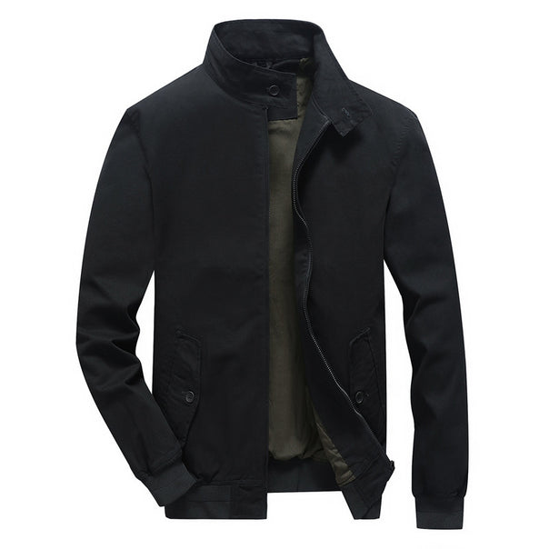 Men's lightweight canvas field bomber with stand-up collar, concealed zipper, and flap pockets Mune Fashion