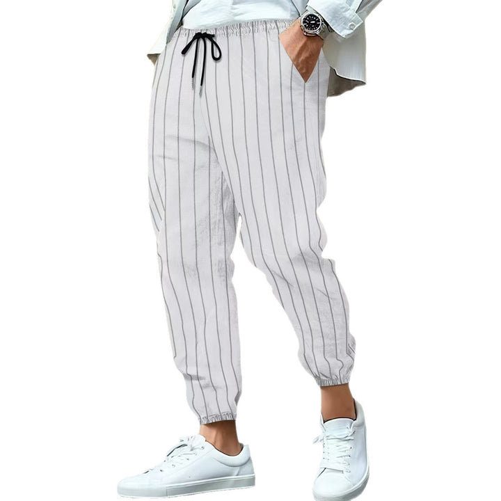 Men's striped linen look joggers with drawstring, elastic hem, and side pockets Mune Fashion