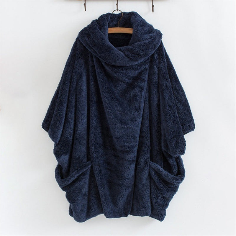 Women Oversize Cozy Poncho with large funnel neck and kangaroo pockets Mune Fashion