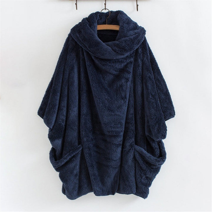 Women Oversize Cozy Poncho with large funnel neck and kangaroo pockets Mune Fashion