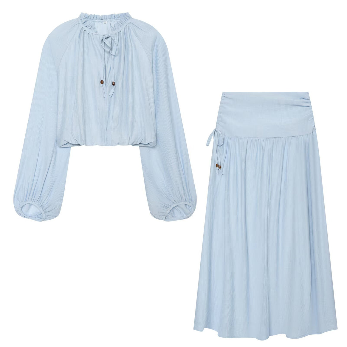 Women's Lightweight Pleated Crop Top with Ruffled Collar and Drawstring Mune Fashion
