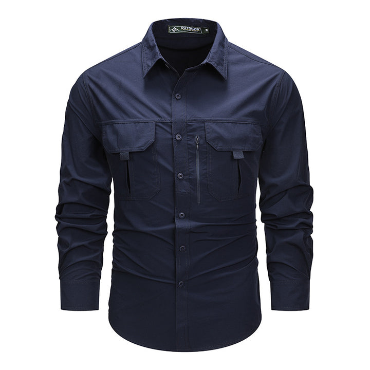Men's robust field shirt with double chest flaps, concealed zip pocket and reinforced seams.