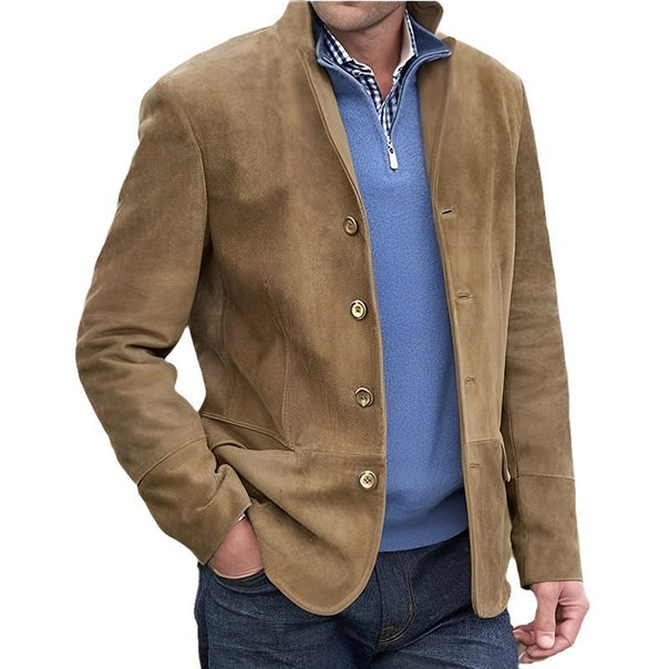 Men's suede-look blazer jacket with stand-up collar Mune Fashion