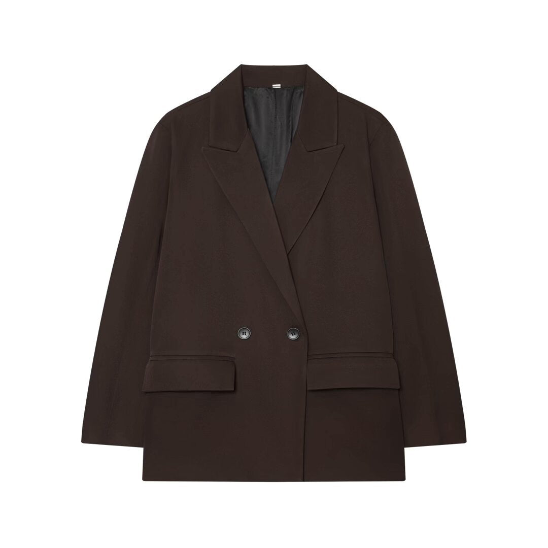 Women’s Oversized Double-Breasted Blazer with Flap Pockets and Loose Silhouette Mune Fashion
