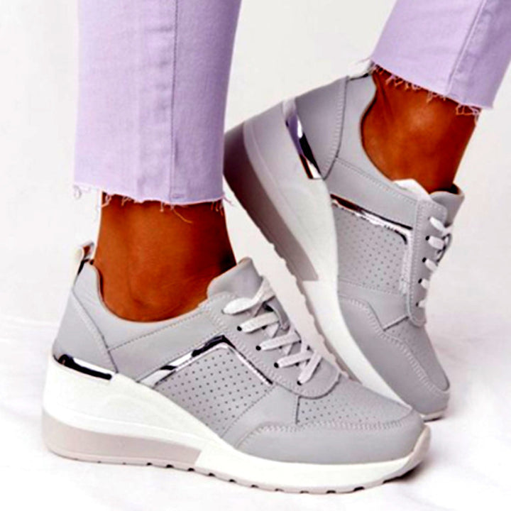 Women's platform sneaker with wedge sole, mesh and velvet mix, metallic decorative details Mune Fashion