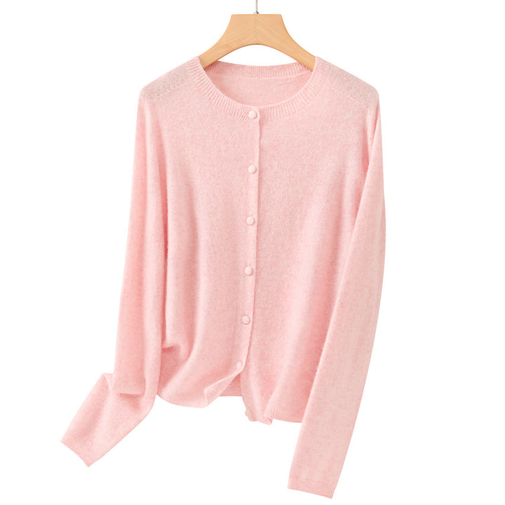 Women's Fine Round Neck Cardigan made of soft fine knit with continuous button placket Mune Fashion