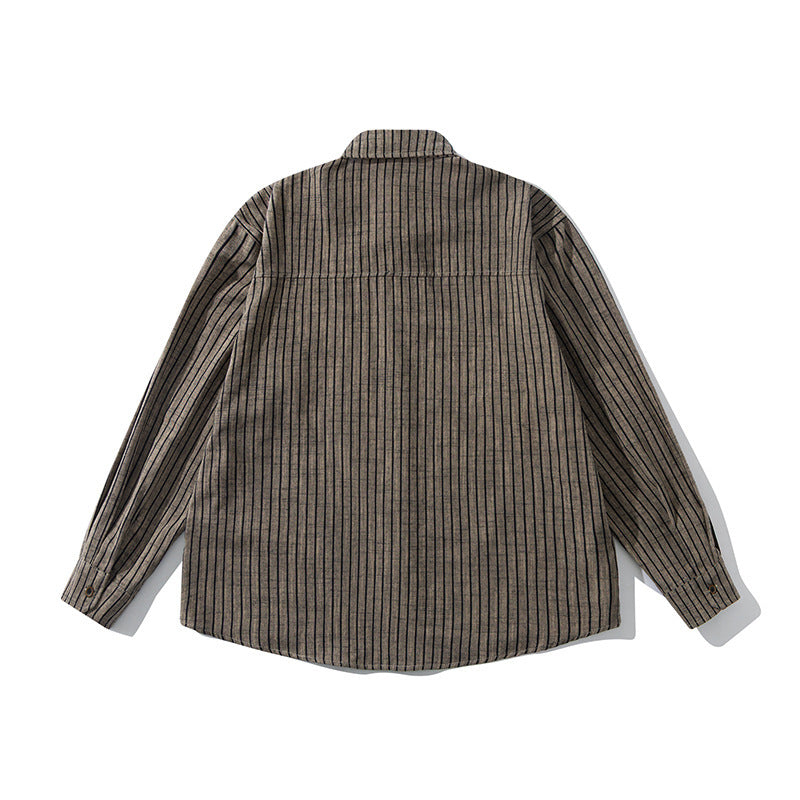 Men's Oversize Long Sleeve Shirt made of Flannel with Fine Stripes and Chest Pocket Mune Fashion