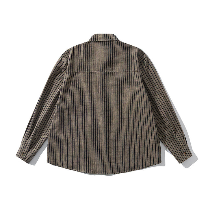 Men's Oversize Long Sleeve Shirt made of Flannel with Fine Stripes and Chest Pocket Mune Fashion