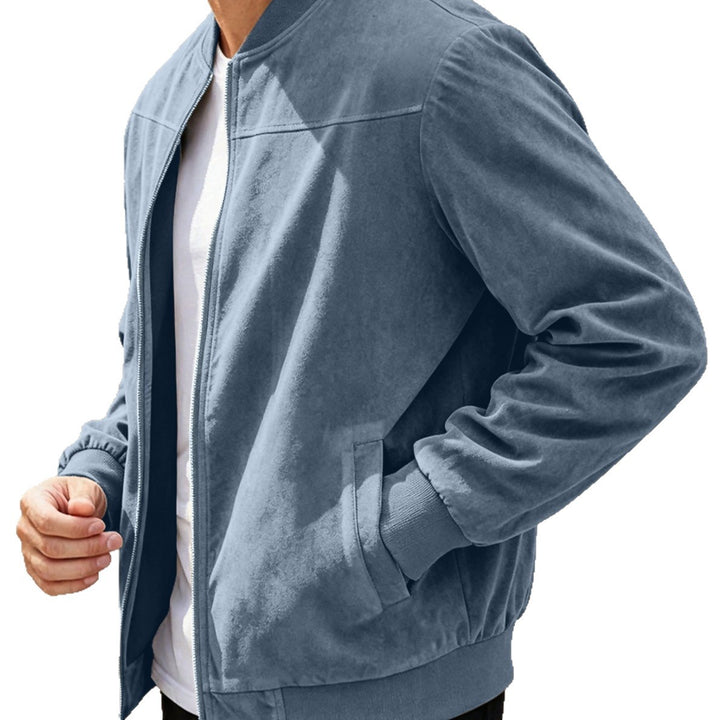 Men's suede bomber jacket with stand-up collar, ribbed cuffs, and full zip Mune Fashion
