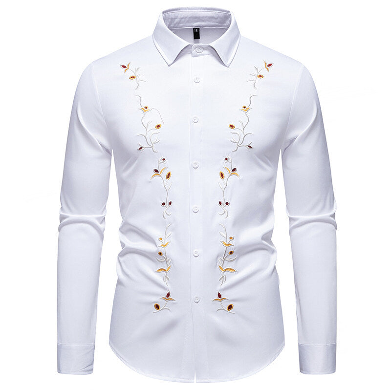 Men's Elegant Embroidered Shirt with Kent Collar and Fitted Slim-Fit Silhouette Mune Fashion