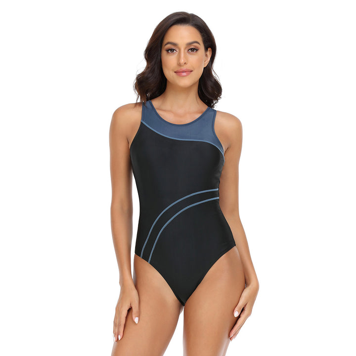 Women's Sporty One-Piece Swimsuit with Fashionable Color Contrast Mune Fashion