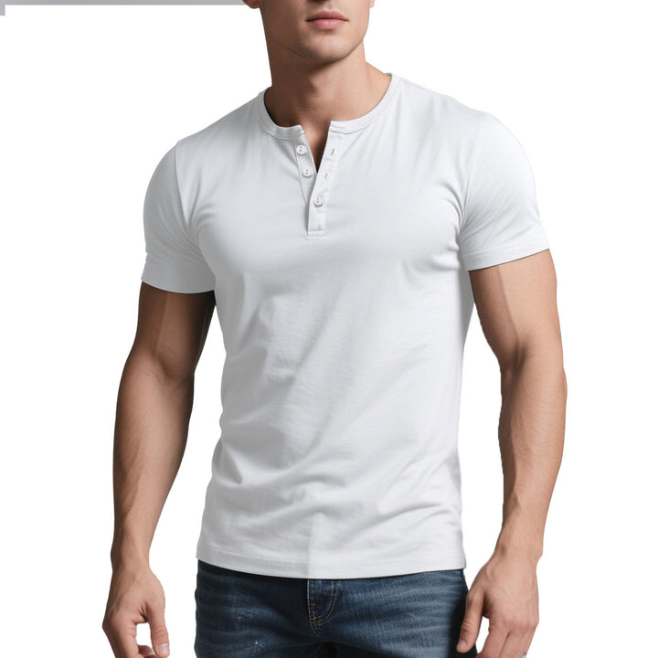 Men's short Henley shirt with subtle button placket and fitted cut Mune Fashion