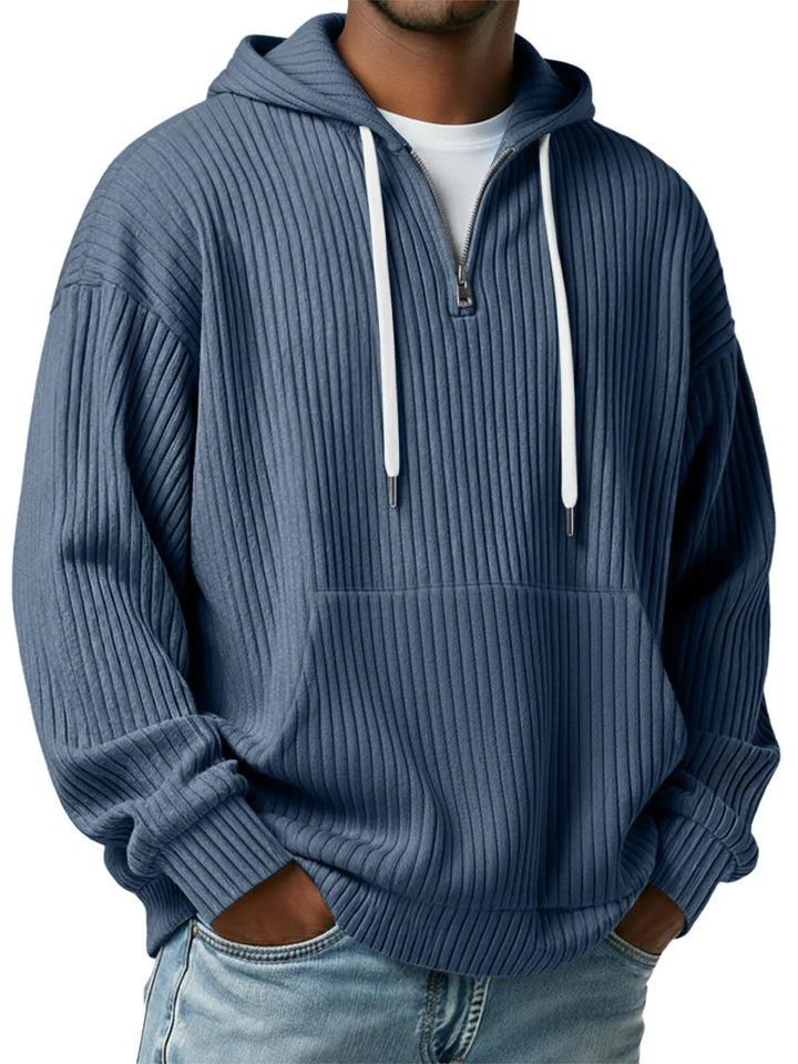 Men's ribbed half-zip hoodie with hood, kangaroo pocket, and oversized casual cut Mune Fashion