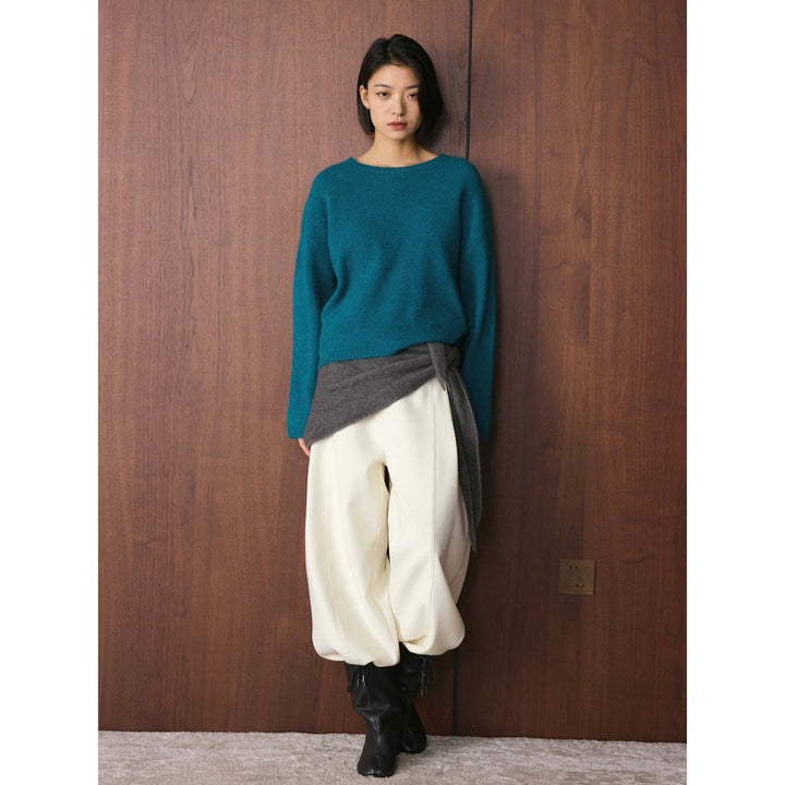 Women's Oversize Fine Knit Sweater with Voluminous Funnel Neck and Loose Silhouette Mune Fashion