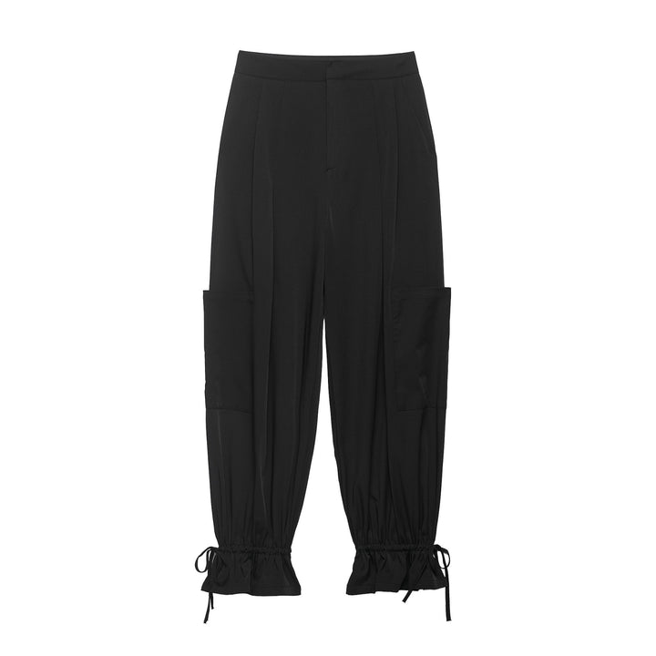 Women Cargo Jogging Pants with Patch Pockets, Pleats and Drawstring Hems Mune Fashion