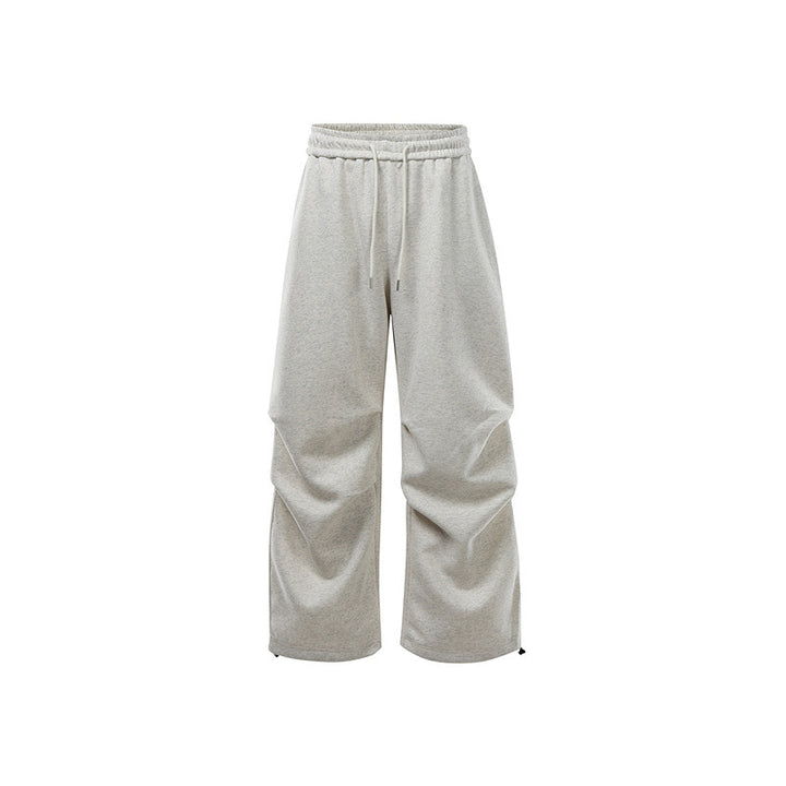 Unisex Wide Sweat Cargopants with Layered Yoke, Elastic Drawstring Waistband and Adjustable Hem Down