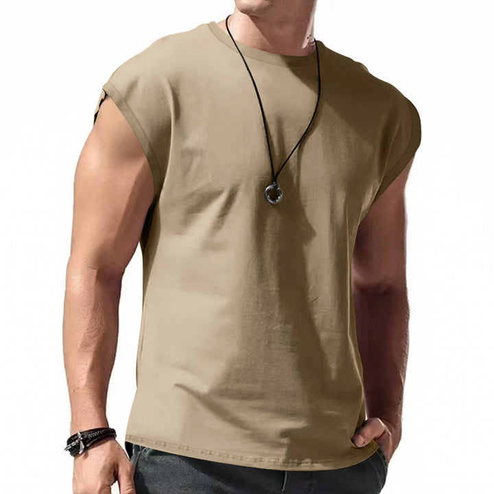 Men's fitted sleeveless muscle shirt made of cotton blend with wide shoulder sections Mune Fashion