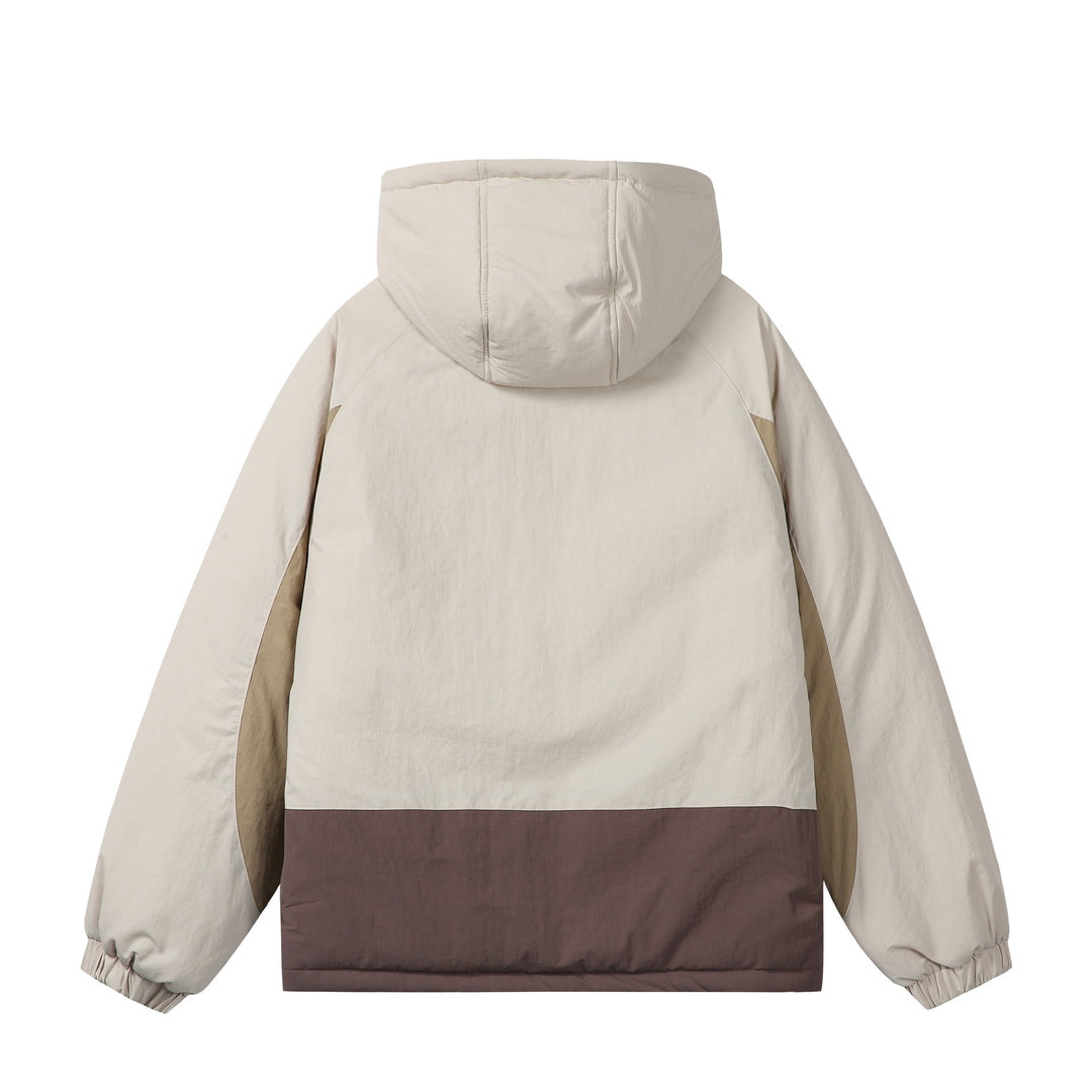 Unisex Boxy Colorblock Hooded Puffer Jacket with Windproof Cover and Zip Pockets Mune Fashion