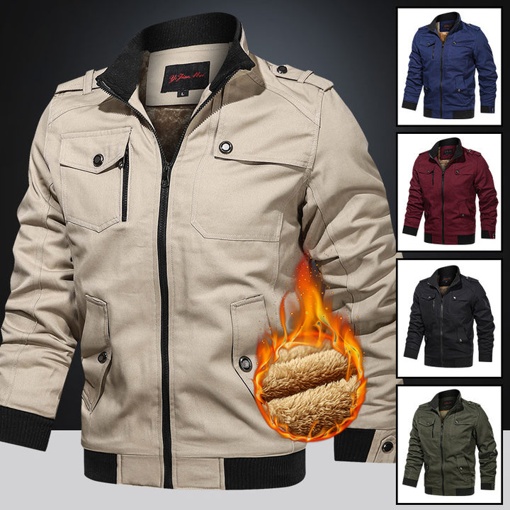 Men's padded utility bomber jacket with teddy lining, shoulder patches, and multifunctional pockets Mune Fashion